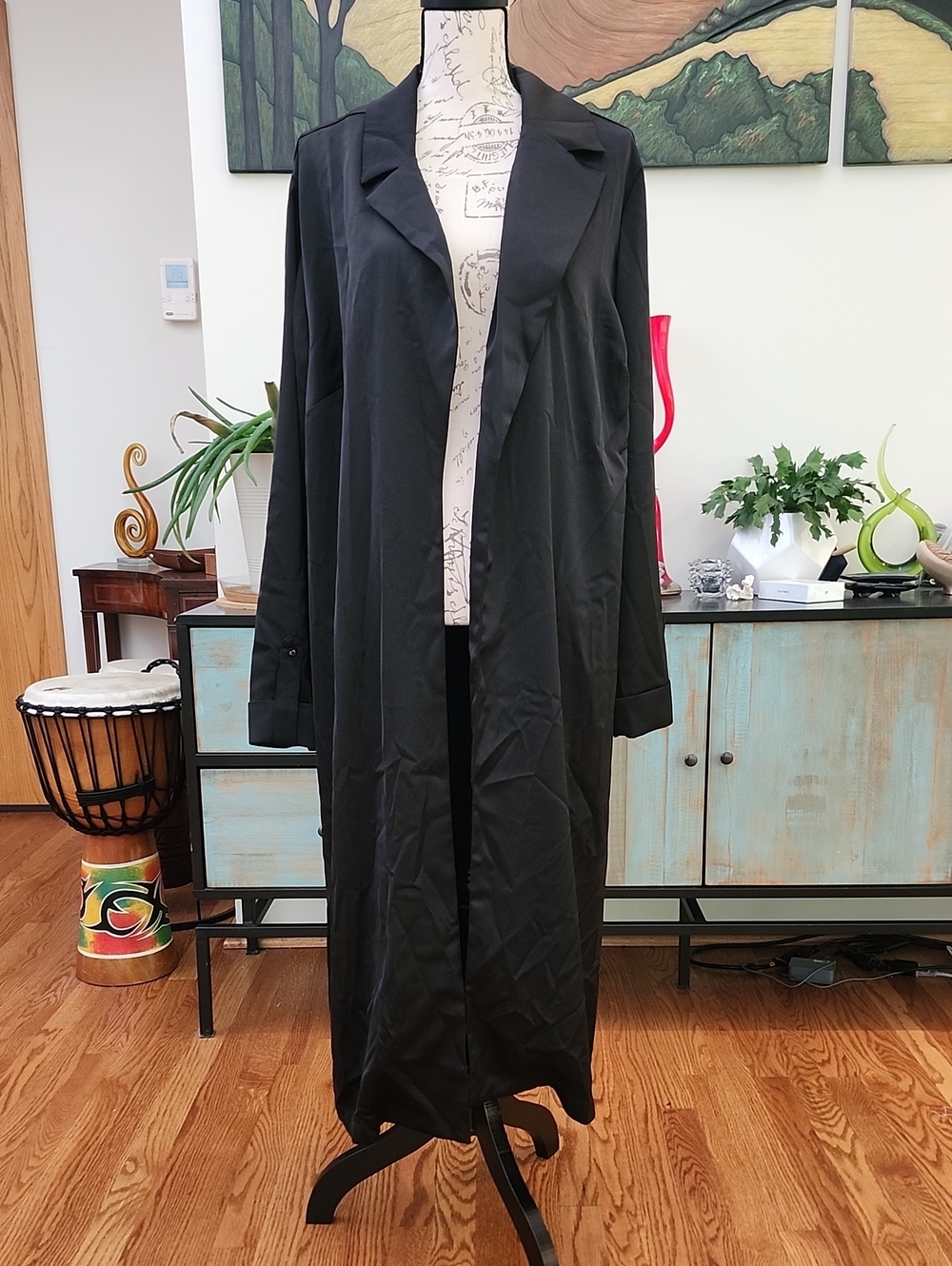 NWT Nina Parker Black Open Front Duster Trench Coat